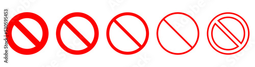 Prohibition sign icon set. Empty NO symbol, prohibition or forbidden sign. Crossed out red circle. Red ban icons set. Stop symbol. photo