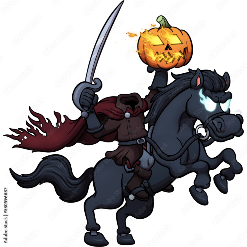 Creepy Halloween horseman. Vector clip art illustration with simple gradients. All in one single layer. - obrazy, fototapety, plakaty 