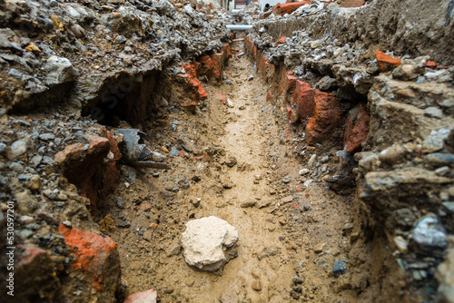 May 23rd 2022, Dehradun city India. Trench Excavation on the streets for laying potable water pipe line in the city.