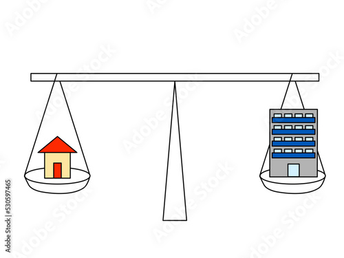 戸建てかマンションか天秤にかけて比べる（主線あり）