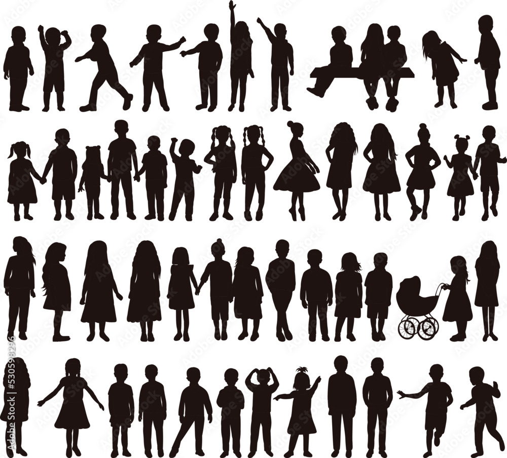 set silhouette boys and girls kids isolated vector set silhouette boys and girls kids isolated vector