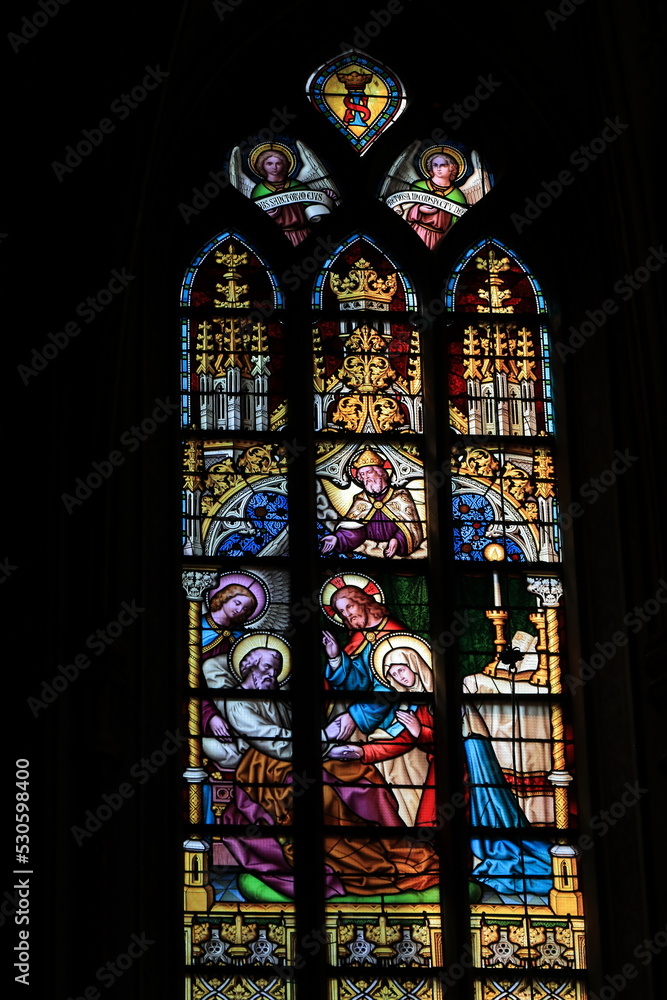 De Krijtberg Church Stained-Glass Window Detail in Amsterdam, Netherlands