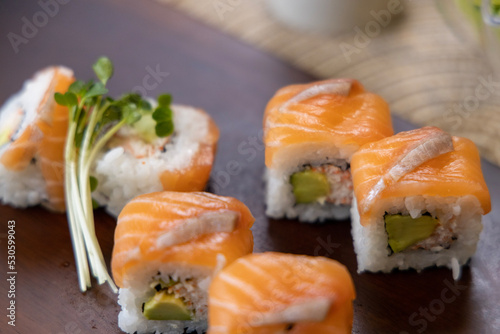 Asian style Salmon sashimi roll