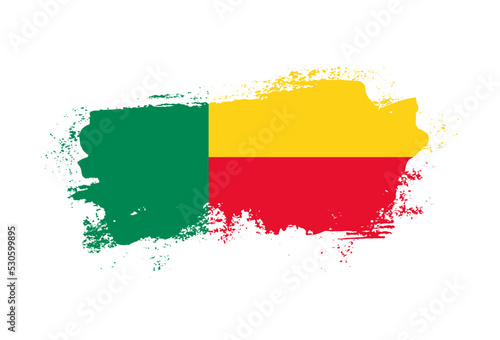 Flag of Benin country with hand drawn brush stroke vector illustration