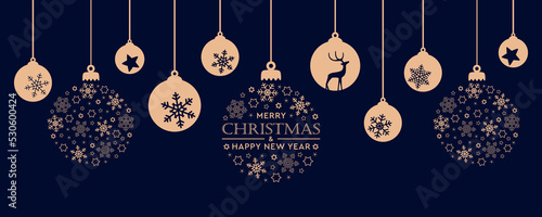 Print op canvas merry christmas card with hanging ball decoration