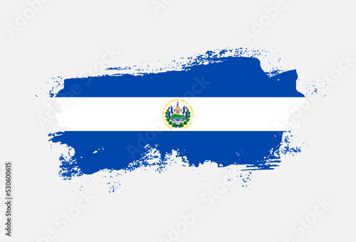 Flag of El Salvador country with hand drawn brush stroke vector illustration