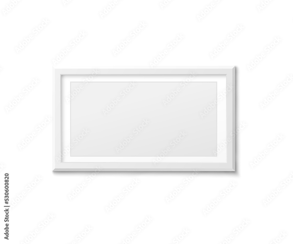 Empty white photo frame hanging on dark wall - realistic blank mockup Empty white photo frame hanging on dark wall - realistic blank mockup