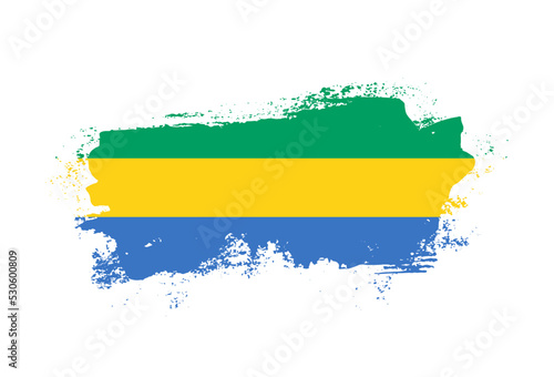Flag of Gabon country with hand drawn brush stroke vector illustration