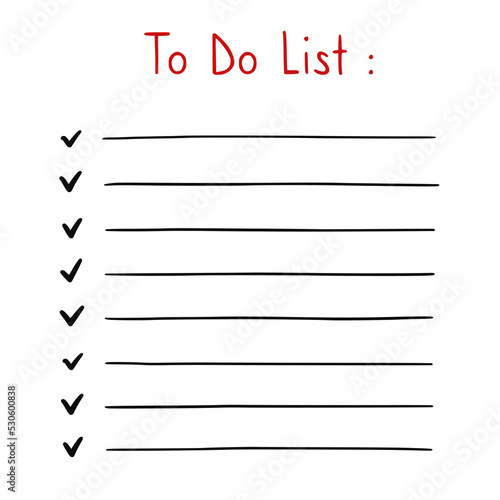Doodle to do list, hand drawn sketch checklist. Notebook schedule, task paper planner. Isolated vector illustration.