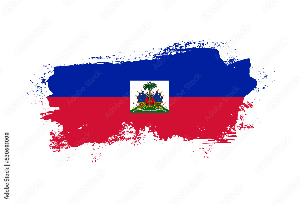 Flag of Haiti country with hand drawn brush stroke vector illustration