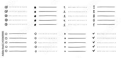 Doodle bullet list, hand drawn sketch to do checklist. Notebook schedule, task paper planner. Isolated vector illustration.