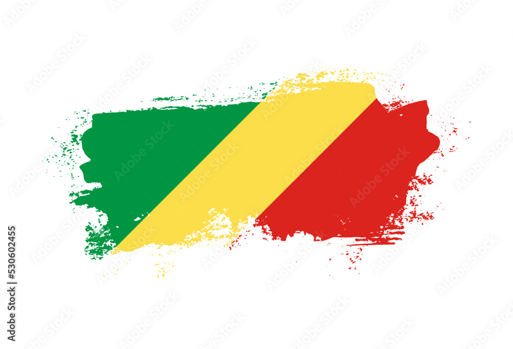 Obraz premium Flag of Republic of the Congo country with hand drawn brush stroke vector illustration