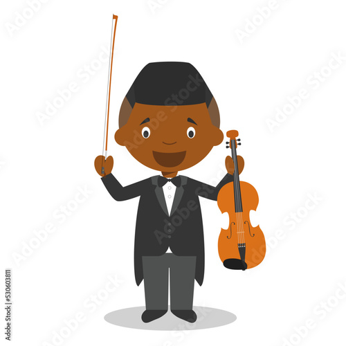 Cute cartoon vector illustration of a black or african american male classic musician.