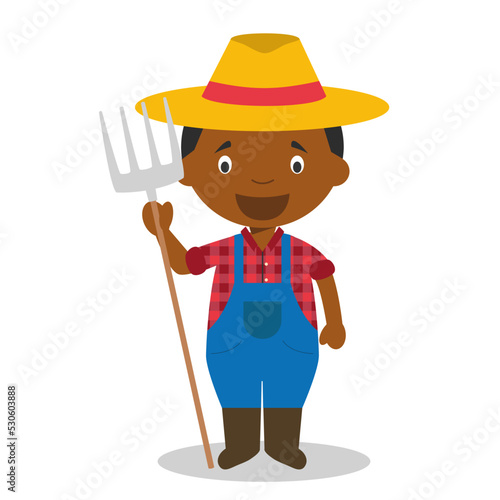 Cute cartoon vector illustration of a black or african american male farmer.