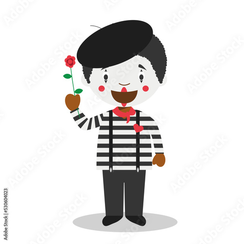 Cute cartoon vector illustration of a black or african american male mime.