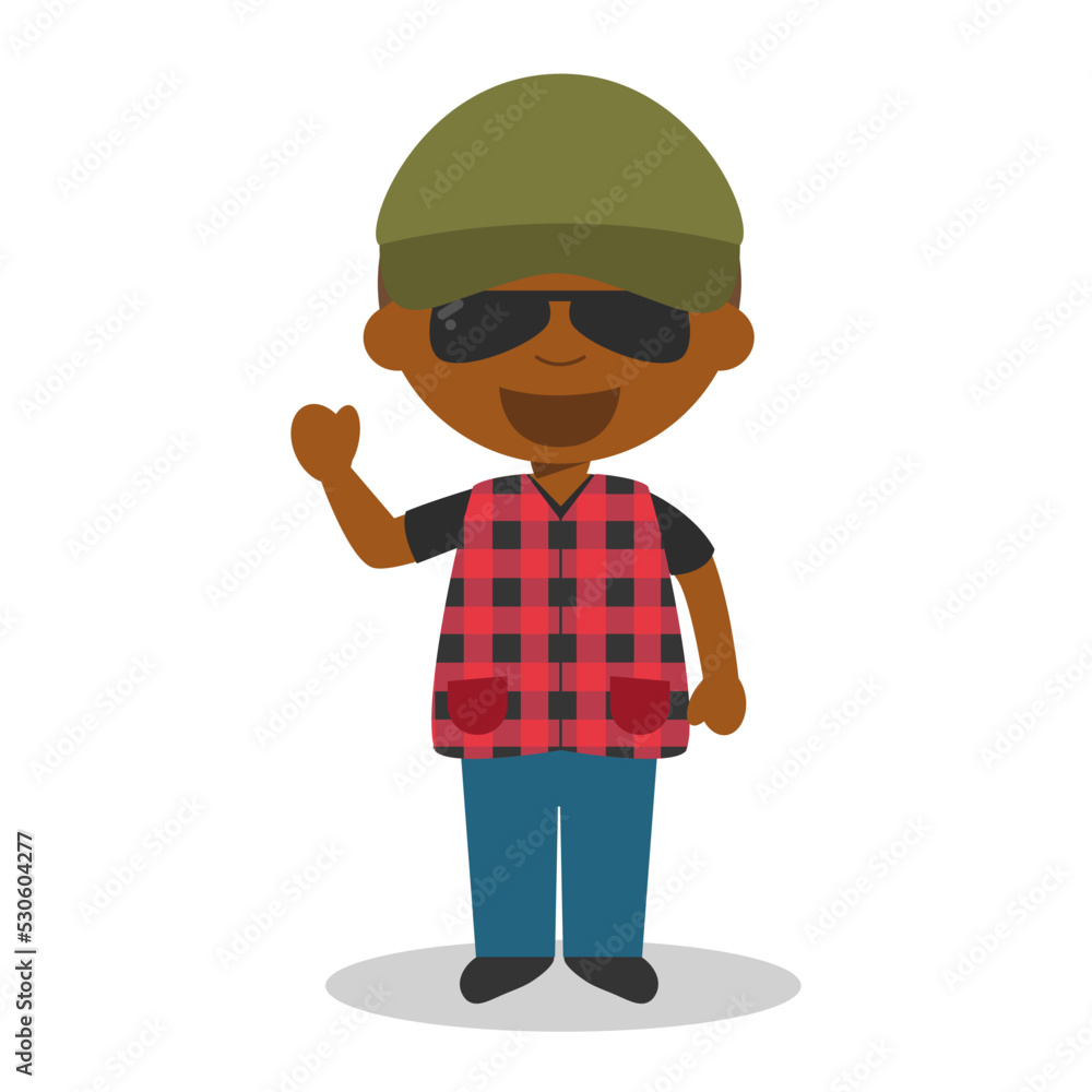 Cute cartoon vector illustration of a black or african american male trucker.