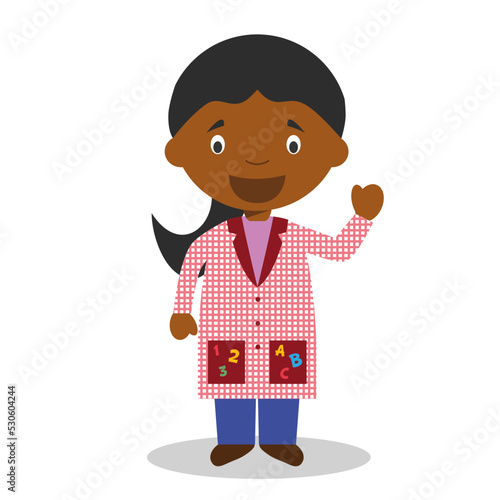 Cute cartoon vector illustration of a black or african american female teacher.
