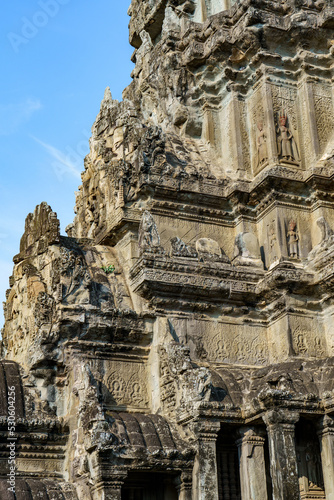 Cambodia. Siem Reap Province. Detail of architecture of Angkor Wat (Temple City). A Buddhist and temple complex in Cambodia and the largest religious monument in the world