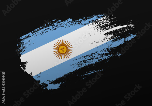 Abstract creative patriotic hand painted stain brush flag of Argentina on black background