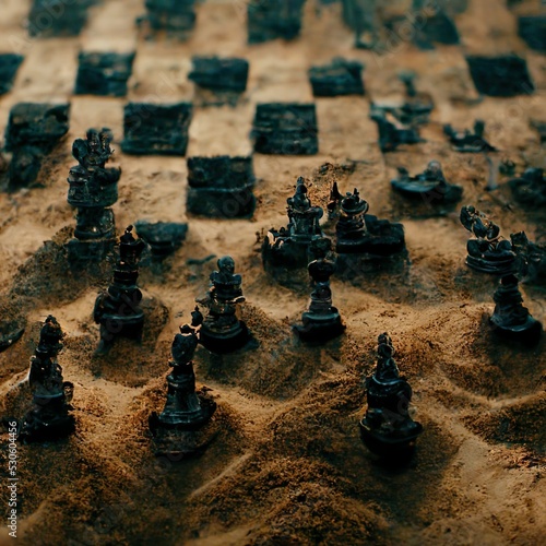 Fantasy chess board on sand photo