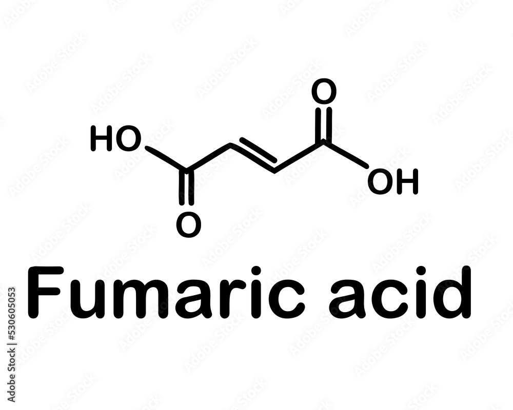 Fumaric acid is an organic compound with the formula HO2CCH=HCO2H. Chemical structure of fumaric acid. Vector illustration Fumaric acid is an organic compound with the formula HO2CCH=HCO2H. Chemical structure of fumaric acid. Vector illustration