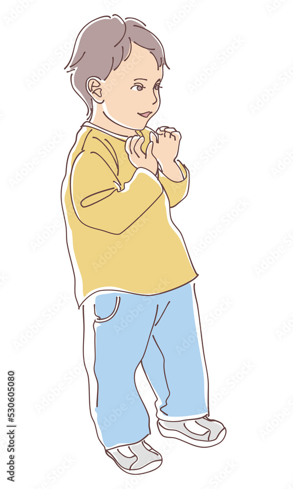 ズボンをはいたショートカットの可愛い子供の全身イラスト ズボンをはいたショートカットの可愛い子供の全身イラスト