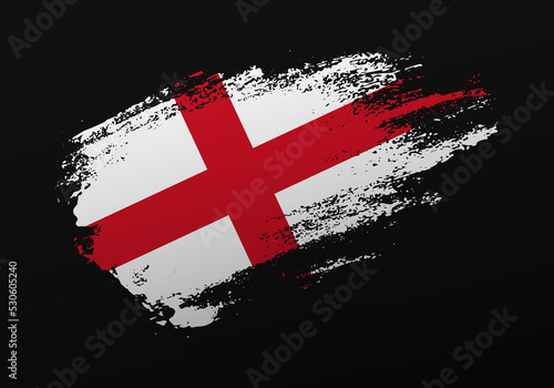 Abstract creative patriotic hand painted stain brush flag of England on black background