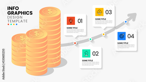 Infographic template. Investment concept with 4 steps and growing arrow
