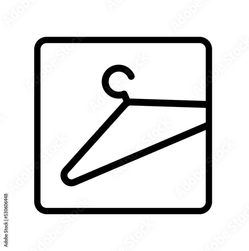 Black outline fashion store outline symbol, flat shirt cloth hanger vector icon isolated on white background, closet fitting room icon
