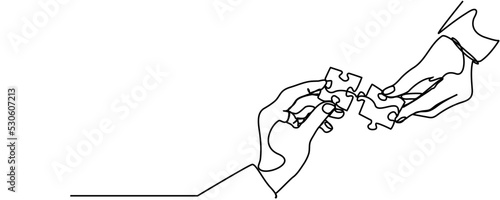 continuous line drawing of hands solving jigsaw puzzle