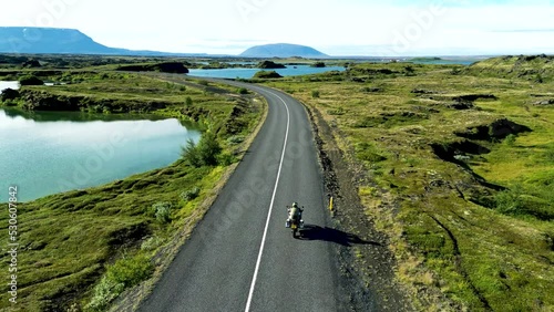 Drone Footage following Motorcycle riding in Iceland  photo