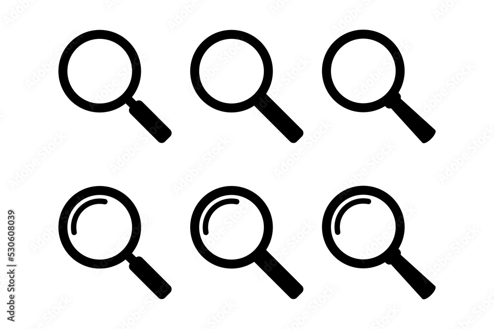Magnifying glass icon. Search icon, vector magnifier or loupe sign. Magnifying glass icon. Search icon, vector magnifier or loupe sign.
