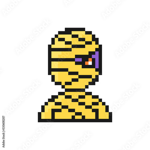 Mummy icon in pixel art design isolated on white background, Halloween vector sign symbol.