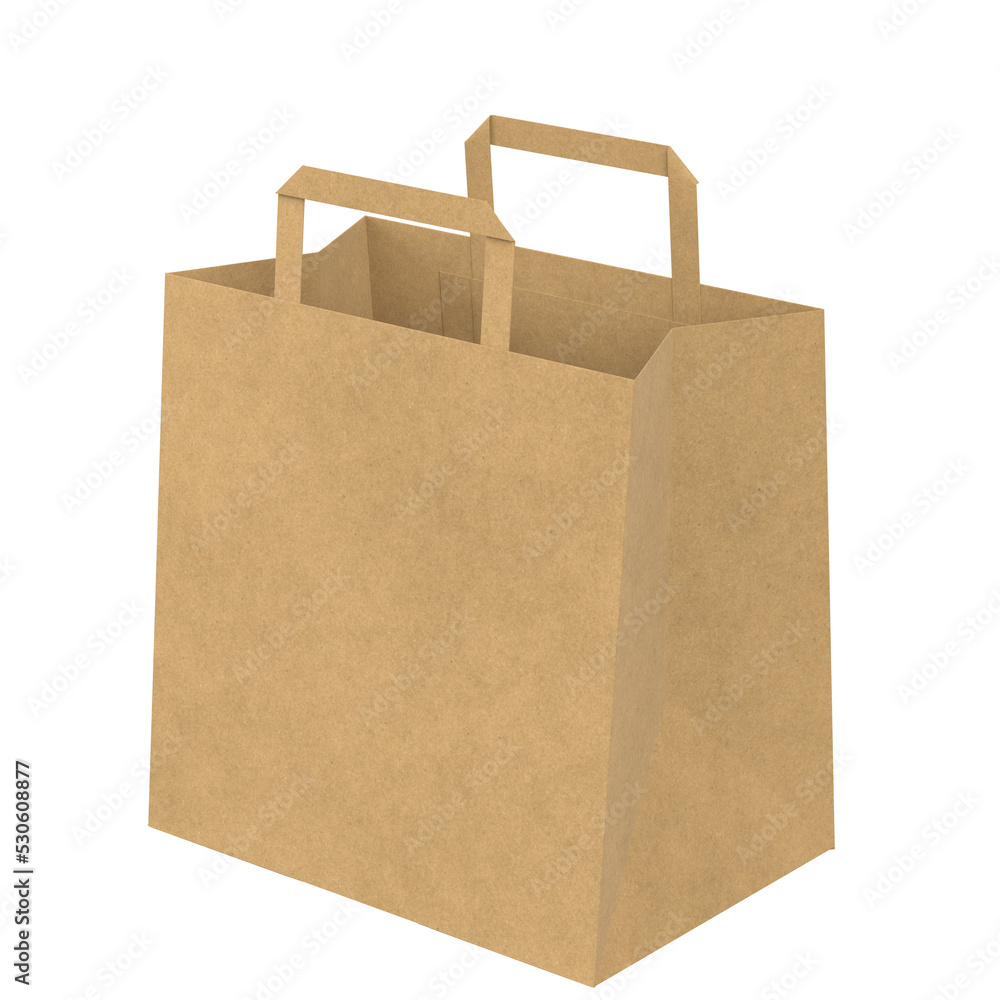 3D rendering illustration of a fast food paper bag 3D rendering illustration of a fast food paper bag