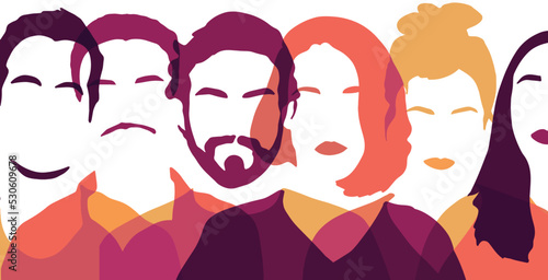 people Vector illustration, group of people. Relationship women and men, interactivity between members of different cultural groups, socioeconomic, cultural, lifestyles, experience