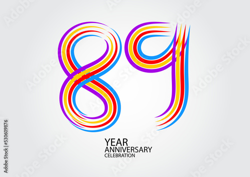 89 years anniversary celebration logotype colorful line vector, 89th birthday logo, 89 number design, Banner template, logo number elements for invitation card, poster, t-shirt.