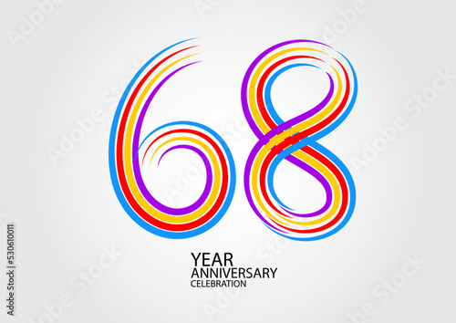 68 years anniversary celebration logotype colorful line vector, 68th birthday logo, 68 number design, Banner template, logo number elements for invitation card, poster, t-shirt.