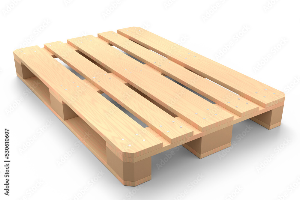 Wooden pallet for warehouse cargo storage isolated on white background.