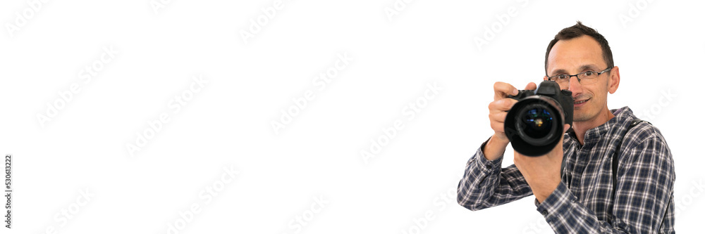Smiling photographer. Png background. Smiling photographer. Png background.