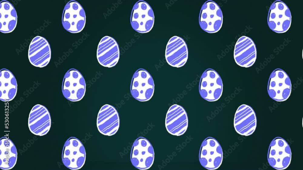 Animation of lopping digital eggs with multiple patterns on shell against black background Animation of lopping digital eggs with multiple patterns on shell against black background