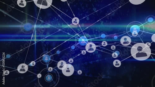 Wallpaper Mural Animation of profile icons interconnecting with lines, glowing blue lens flare over black background Torontodigital.ca