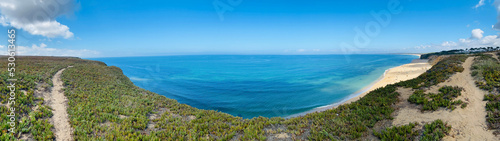 Panorama view of Praia das Bicas, Meco Portugal