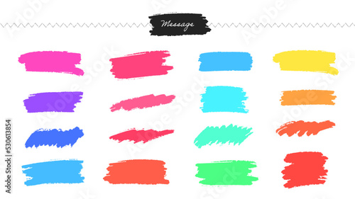 チョークでラフに書いたような16色の手描きのデコレーション素材 - カラフルなビビッドカラーのセット
