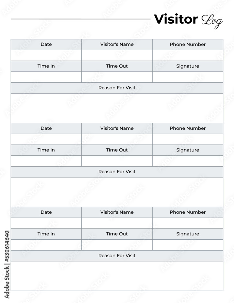 Obraz premium Visitor log book template, Visitor logbook planner