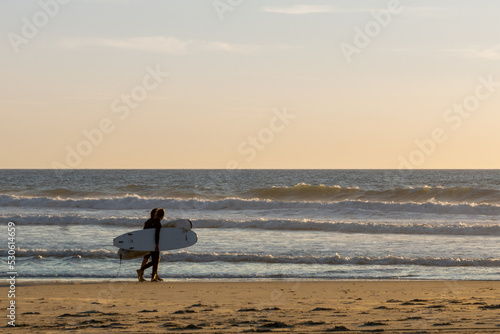 surfer on the beach of Mimizan, Landes, France