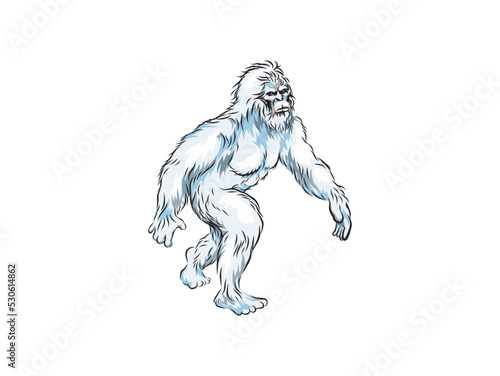 Sasquatch, Yeti, Bigfoot walking vector illustration Black and White