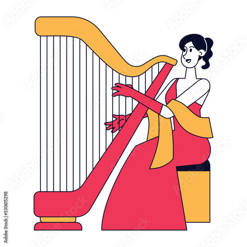 Isolated cute female character playing harp Vector