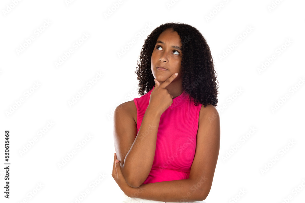 Photo of pensive little girl looking on empty space to find idea Photo of pensive little girl looking on empty space to find idea