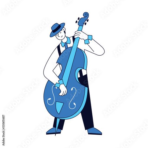 Isolated cute male character playing a cello Classic music Vector