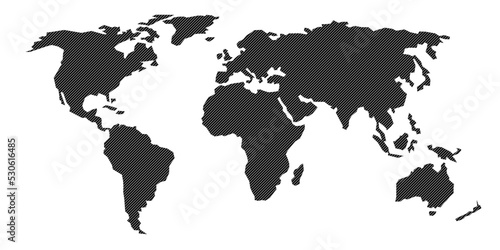 Fototapeta Naklejka Na Ścianę i Meble -  Illustration and pictogram of gray hatched map of the world on a transparent background.